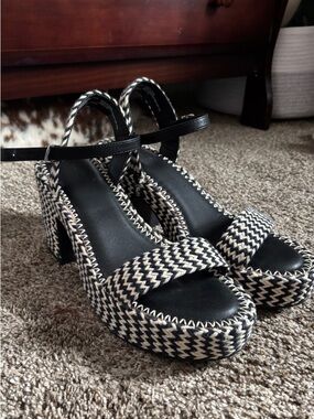 Black & Cream Zigzag Chunky Heels